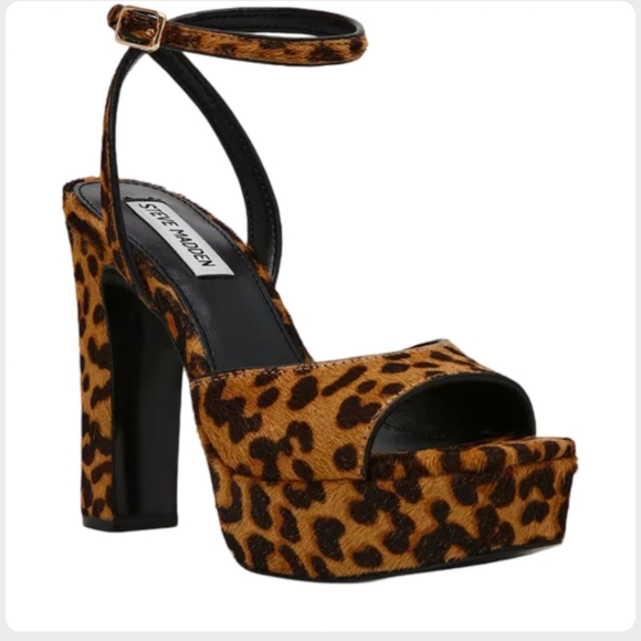 Steve Madden Assured Leopard Print Real Fur Platform Heels 6.5 - Picture 1 of 12